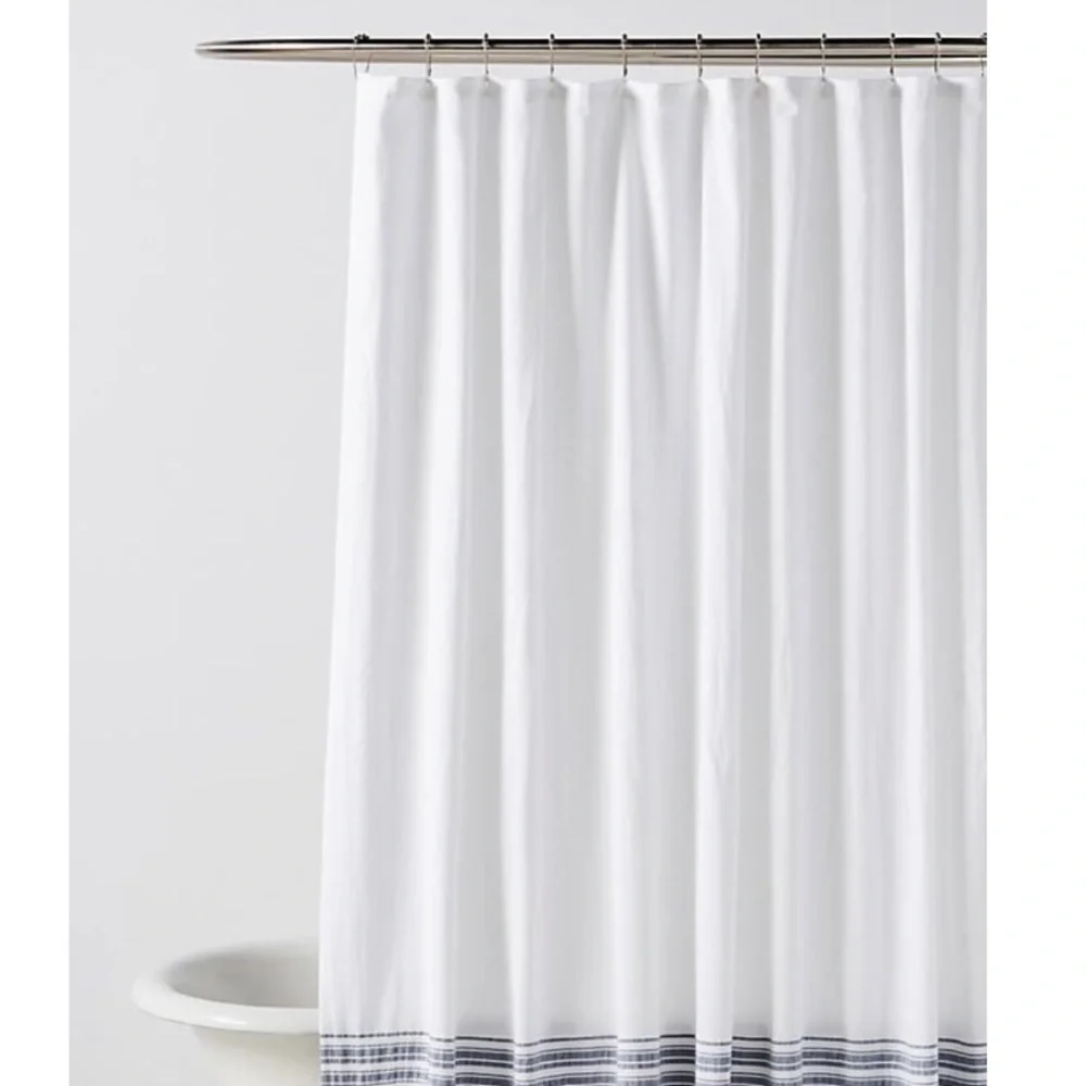 Anthropologie Tasseled Raya Shower Curtain -Blue Stripes